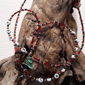 Christmas Glass Tree Beaded Lanyard/ID Badge Holder